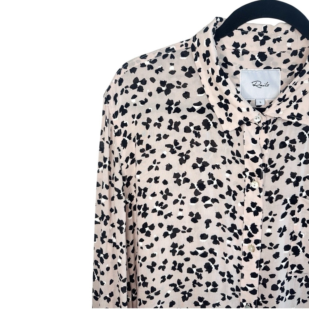 RAILS Anna Rose Floral Cheetah Blouse L Large Pink Black Rayon Button Up Shirt - Picture 2 of 16